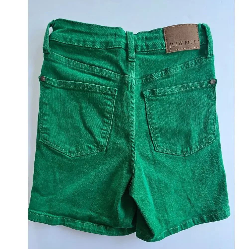 Judy Blue Tummy Control Denim Shorts, Green, High Waist, Jean, Stretchy, Sz S